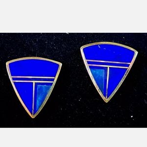 14k Gold Stud Earrings Opal Lapis Ray Tracey 7.9 gm